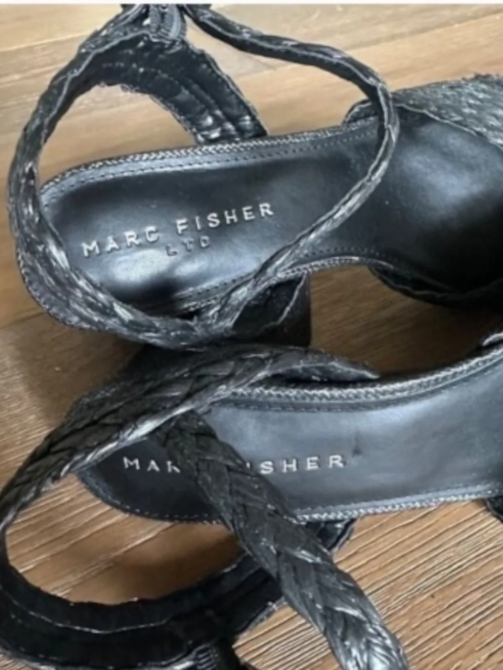 MARC FISHER Chela Espadrille Platform Sandal Black Square Toe Heel Size 11 NEW